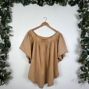 Free People Kiss Me Knit Wide Shoulder Shirt Brown Terracotta NWT Size M